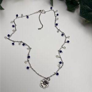 16” Cobalt Blue & White Crystal Necklace | Stainless Steel | 2” Extender